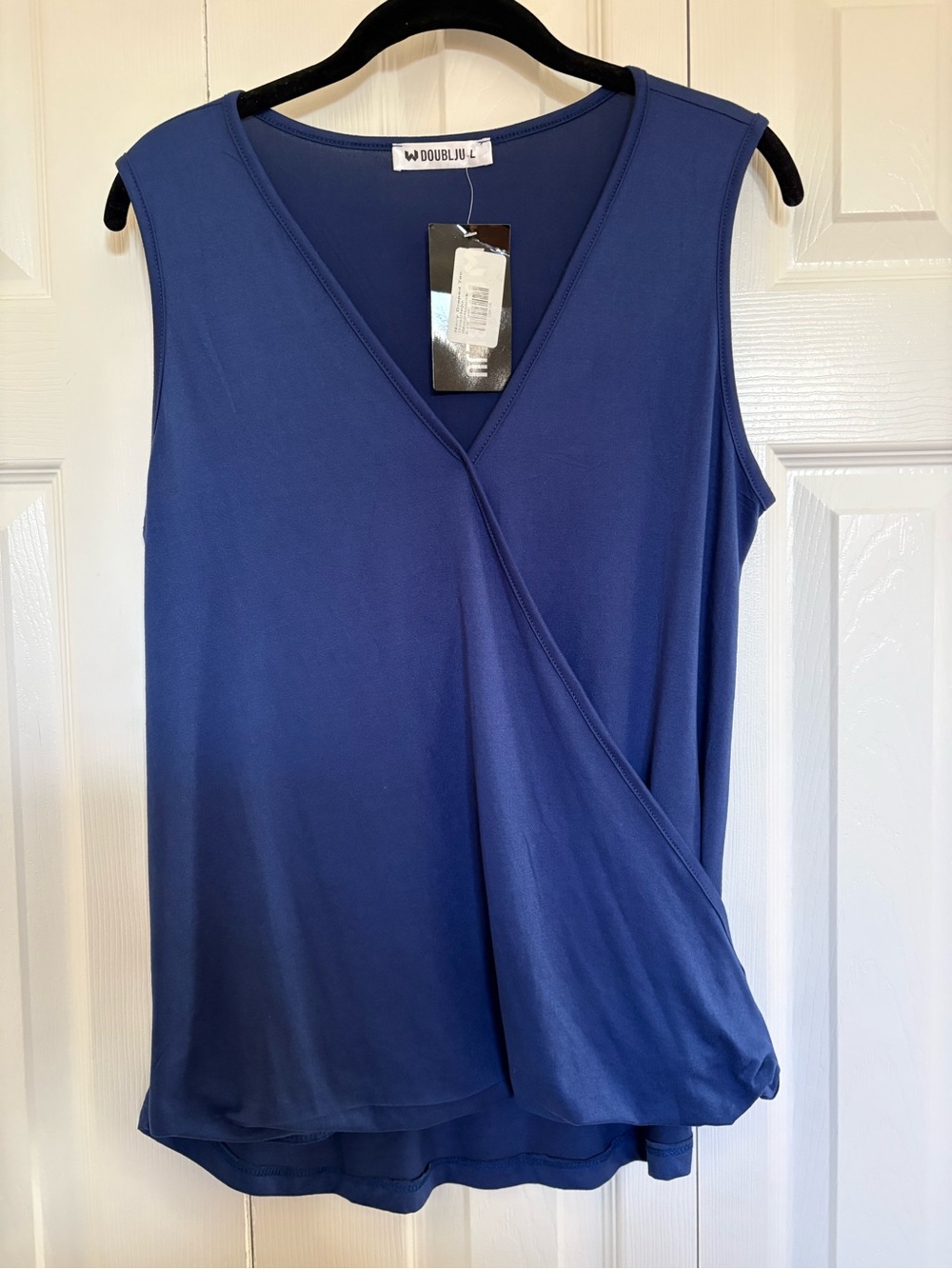 Doublju Sleeveless Wrap-Front Tank Top - Deep Blue Large NWT